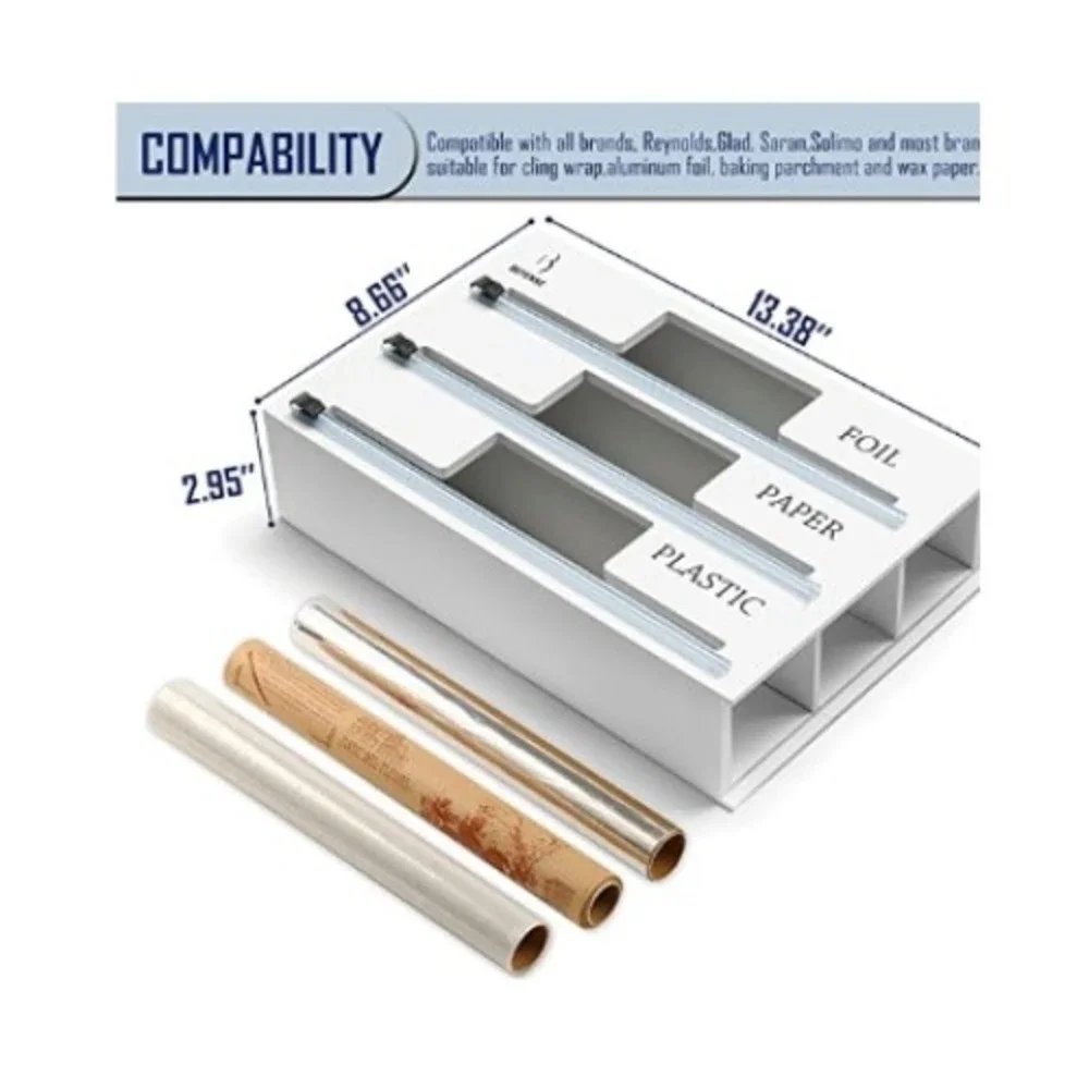 Bamboo Wrap Dispenser with Cutter for Plastic, Paper & Foil BeFense Brand 3 in 1